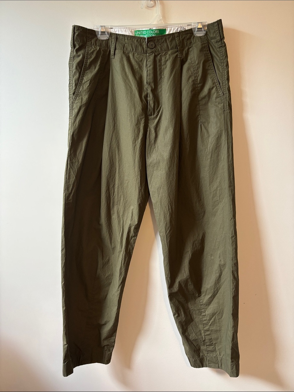 United Colors Of Benetton Olive Green Barrel Pleated Chinos